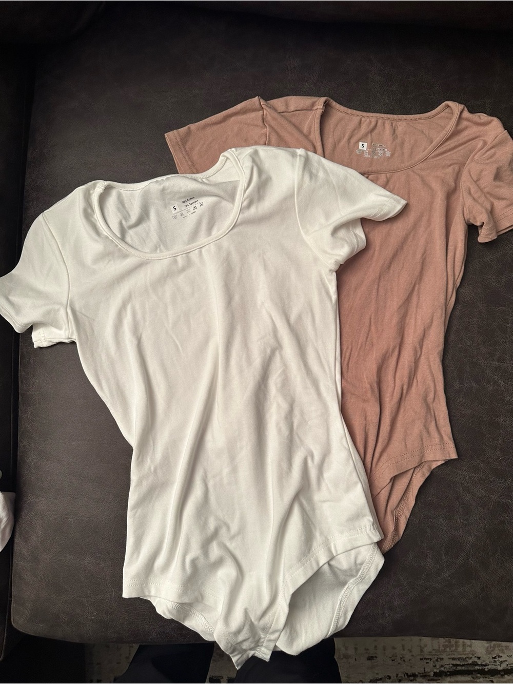 Classic Scoop Neck Bodysuit Set — White & Dusty Rose